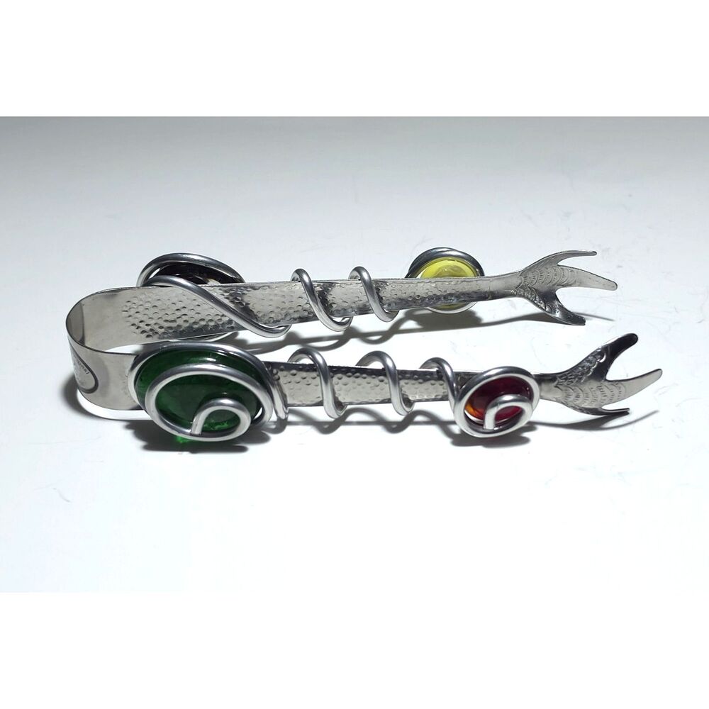 VTG 80’s Dary Rees Original Wire Wrapped Glass Cabochon Serving Tongs Claw New